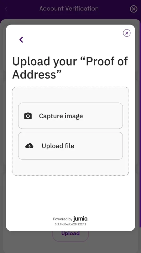 Address verification upload screen for KYC